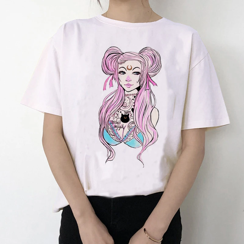 Sailor Moon 90s забавная футболка кофта с капюшоном футболка Эстетическая кошка аниме Женская Милая футболка Kawaii тройники мода Ullzang - Цвет: 3071