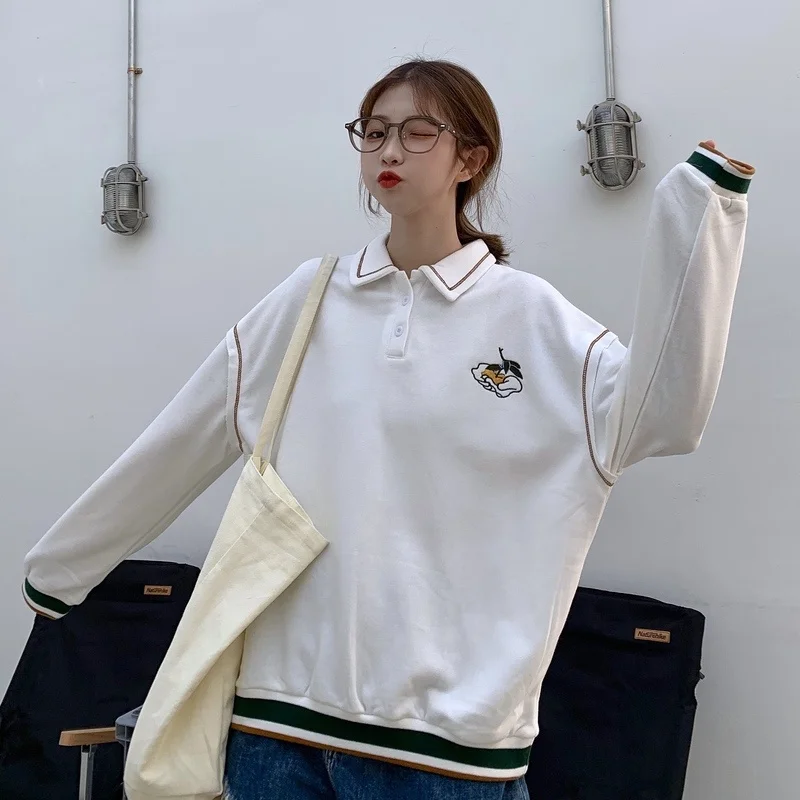 

Осенний воротник-поло в студенческом стиле с длинным рукавом