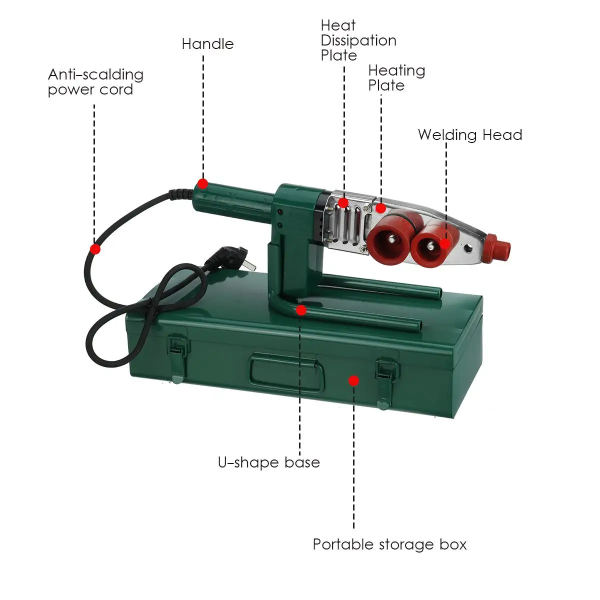 

800W Electric Pipe Welding Machine Heating Tool For PPR PB PE Plastic Tube PPR Welder Hot Melt Heads Set Temperature Control