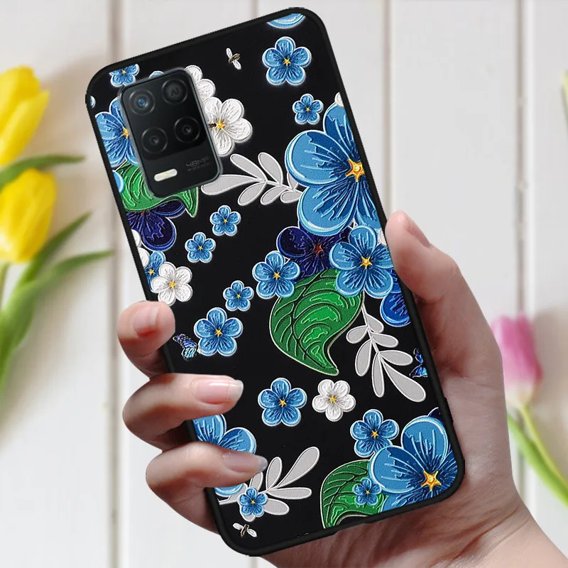 3d emboss flower case for realme 8 5g 8i cover cute relief case for realme narzo 30 5g phone case realme 8i 7 5g 8 pro coque free global shipping