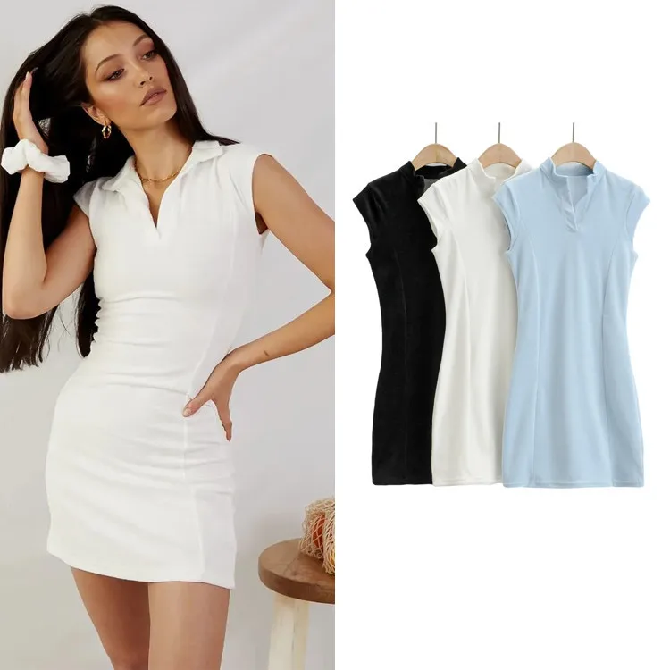 

Za 2021 women Fashion small stand-up collar design sleeveless dress autumn new women's sexy slim fit hip skirt