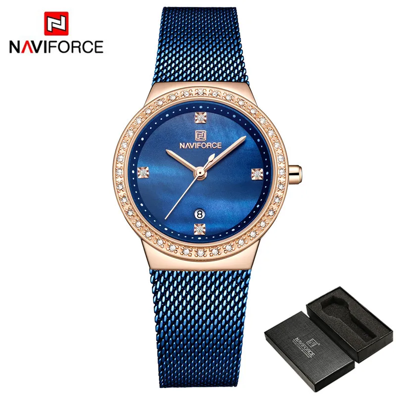 NA500502 with box NAVIFORCE Роскошные Брендовые женские часы, стразы, Кварцевые женские водонепроницаемые наручные часы из нержавеющей стали, женские часы 5005 - Цвет: NA500502 with box