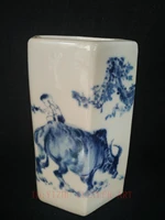 yizhu cultuer art collection old china porcelain painting lad ride cow brush pot family decoration