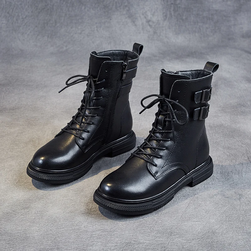 

2021 Autumn New Motorcycle Boots Women's Platform Short Boots Genuine Leather Slim Vintage Style Locomotive Single Boots Warm