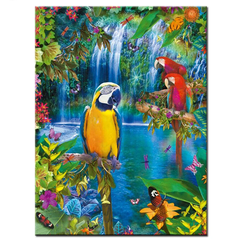 

100% Full 5D Diy Diamond Painting "Lakeside parrot" 3D Diamond Painting Round Rhinestones Diamant Painting Embroidery Scenery