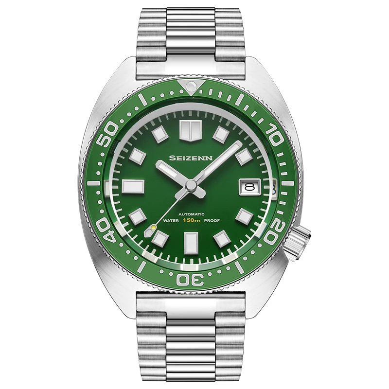 

Merkur Men's Turtle Dive Watch Green Dial Sapphire Ceramic Bezel 150M Waterproof NH35 Automatic Movement Stainless Bracelet