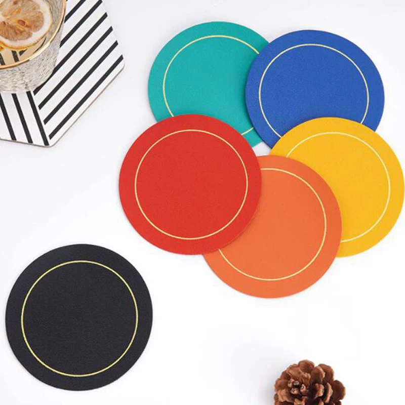 

Round Placemat 10CM PU Table Protection Cup Mat 2PCs Pure Color Coaster Drop Shipping