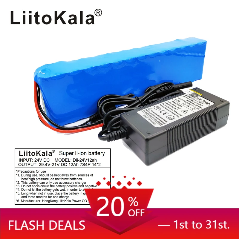 

LiitoKala 7S4P 24V 12ah Lithium Battery Pack Batteries For Electric Motor Bicycle Ebike Scooter Wheelchair Cropper With BMS
