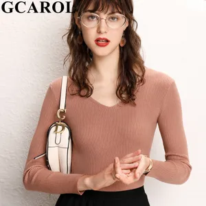 Женский кашемировый джемпер GCAROL, стрейчевый свитер с V-образным вырезом, вязаный пуловер с содержанием шерсти 30% размера 2XL для офиса, трикотажный джемпер для осени и зимы