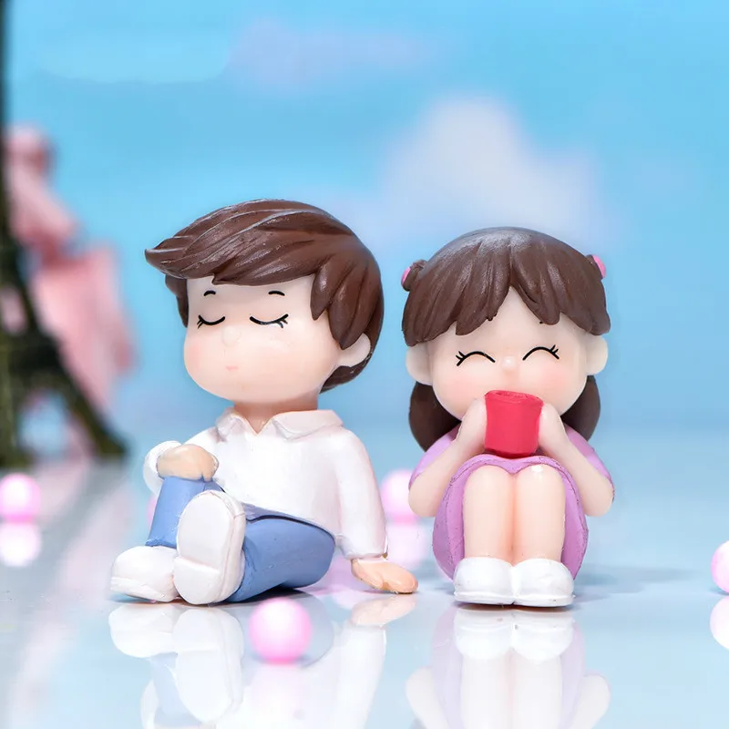 

1Pair Cartoon Reading Lovers Figurine Miniature Fairy Garden Accessory Decoration Photography Props Dollhouse Gift Accessories