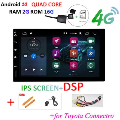 DSP 4G SIM ips HD экран Android 10 автомобильное радио стерео gps навигация Универсальный 2 din для VW/NISSAN/TOYOTA автомобильный ПК мультимедиа obd2 - Цвет: TO 2G 16G IPS DSP
