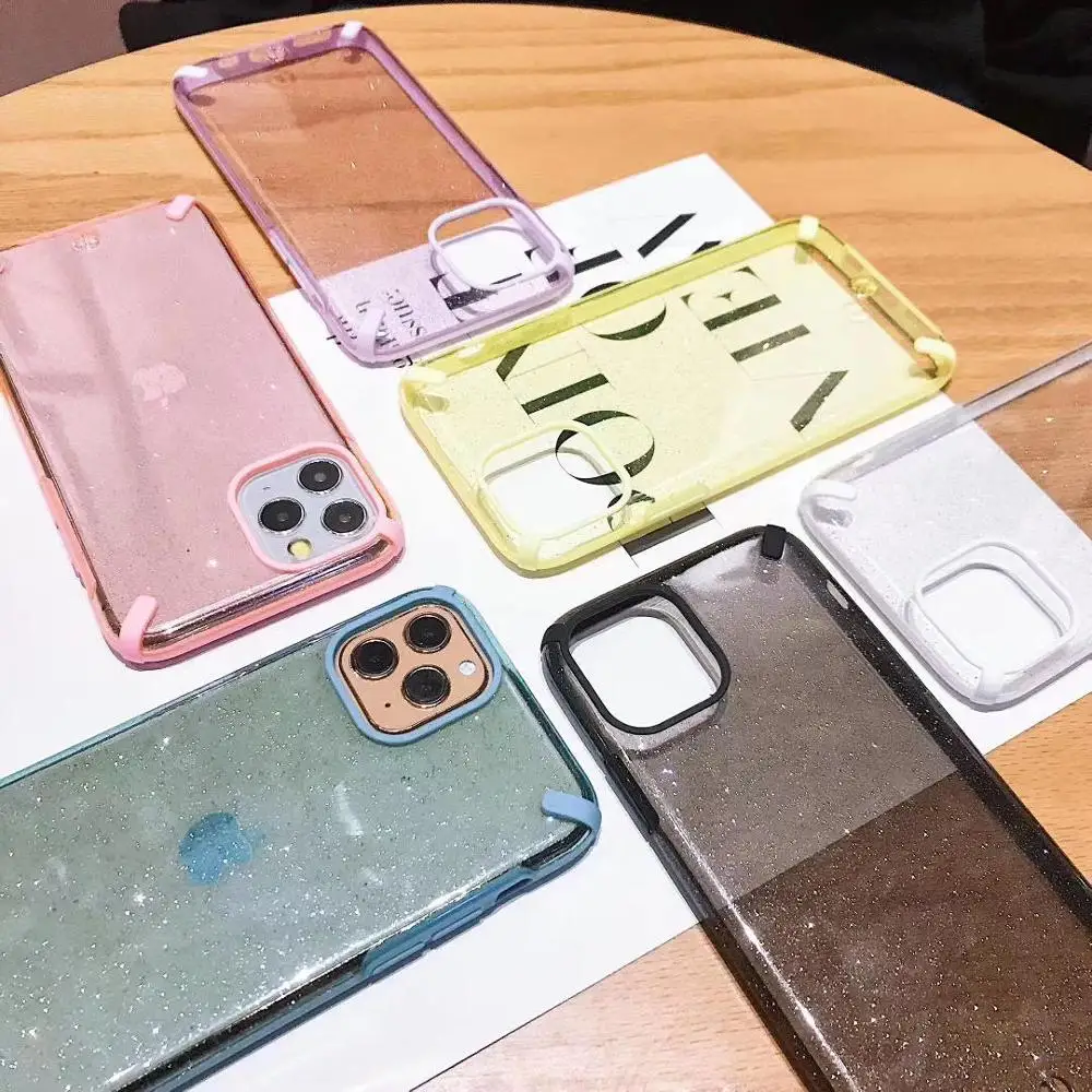 Glitter Transparent Case for iPhone 11 Pro XS Max XR X 6 6S 7 8 Plus Soft TPU Solid Color Shockproof Bumper Clear Back Cases | Мобильные