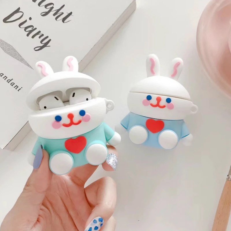 Чехол для наушников с кроликом медведем AirPods 2 милый силиконовый мультяшный чехол