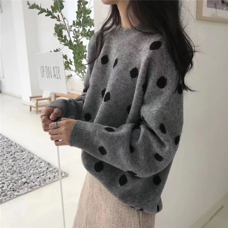 3 colors 2019 autumn chic style polka dot thick warm long-sleeve pullover knitted sweaters womens (N0033) | Женская одежда