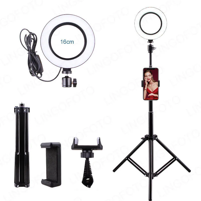 

Live Stream 16/26cm Dimmable Ring Light Makeup Selfie Led Fill Light Photography Lamp With Phone Holder Tripod USB UC9767