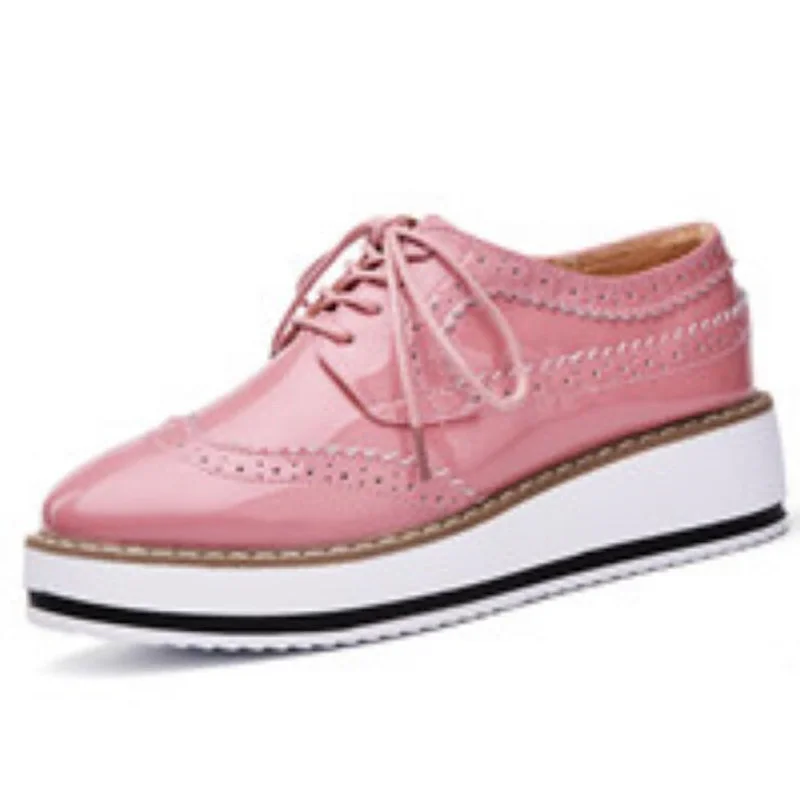 

2021 Women Platform Flats Woman Brogue Derby Leather Lace Up Classic Bullock Footwear Female Oxford Shoes Lady Zapatos De Mujer