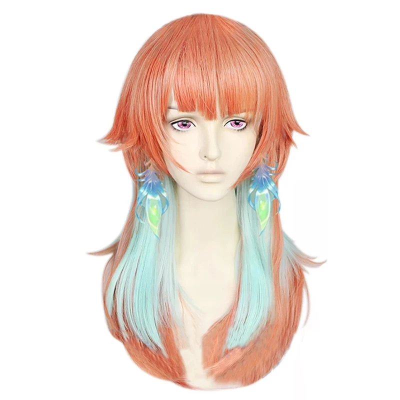 VTuber Takanashi Kiara Wig Hololive EN Cosplay Kusotori Girls Orange Mixed Mint Green Long Straight Synthetic Hair+ Wig Cap