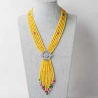 22 5 strands yellow jade necklace cz pave pendant