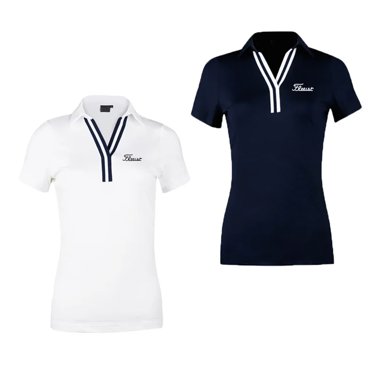 2021 Golf Ladies Sports Short-sleeved T-shirt Stretch V-neck Top Summer Golf