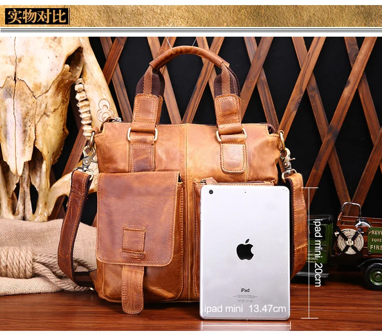 Винтажная кожаная мужская сумка Crazy Horse вертикальная сумка-мессенджер через