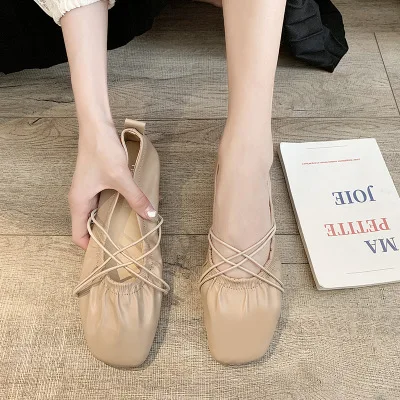 

2021 Fall Square Toe Pumps All-match Mary Jane Soft Leather Large Size Flats