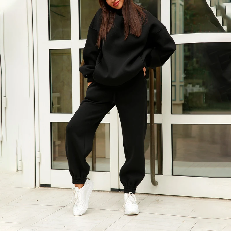 

Two Piece Casual Fleece Tracksuit Women's Sets Oversized Hooded Long Sleeve Women Hoodie Suit Winter Solid Sport Pants Lady Set