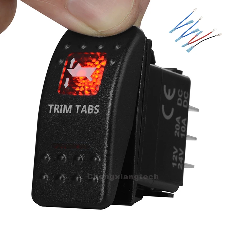 

Printed Rocker Switch Trim Tabs Red Led 7 pins Momentary ON/OFF / Momentary ON DPDT Waterproof Car Boat 12v/24v+Jumper Wires Set