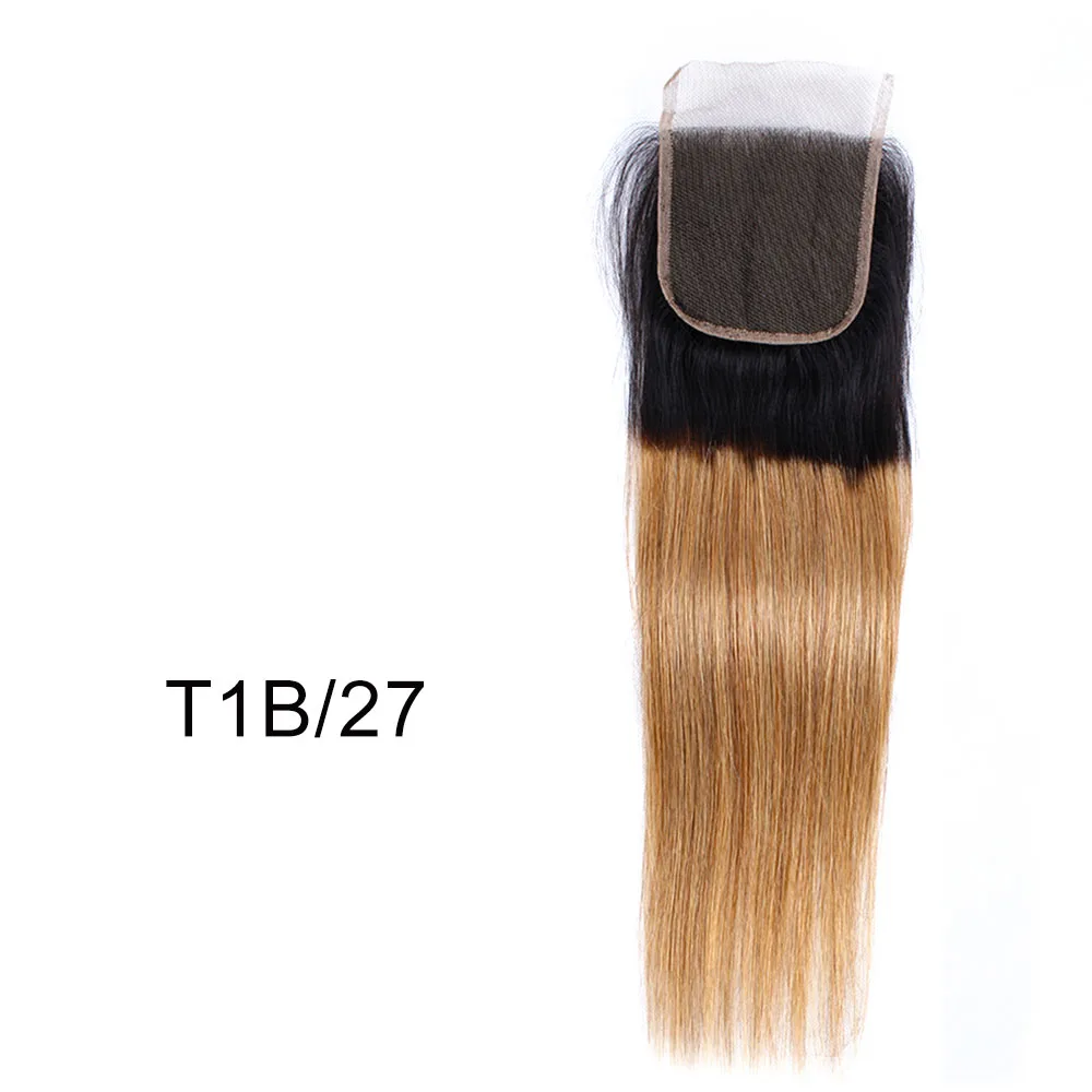 T1B/27 Bobbi коллекция цвет 8 пепельный блонд прямые 4х4 кружева Закрытие индийские не-Реми человеческие волосы Омбре медовый блонд темно-коричневый цвет 4 - Цвет волос: T1B/27