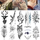 Временная татуировка с лисьим оленем, иллюстрация планеты, Горный цветок, нинималист, искусственная змея, руки, мужские цепи, искусственные драгоценности, тату АК Gun