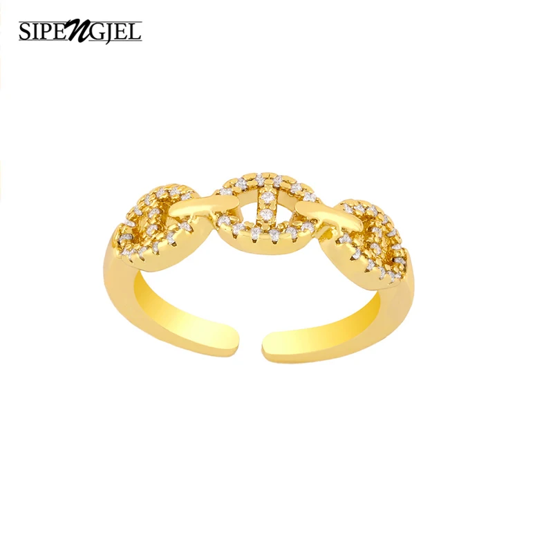 

SIPENGJEL Fashion Cubic Zircon Cute Link Chain Rings Love Heart Adjustable Open Rings For Women Wedding Punk Jewelery 2021