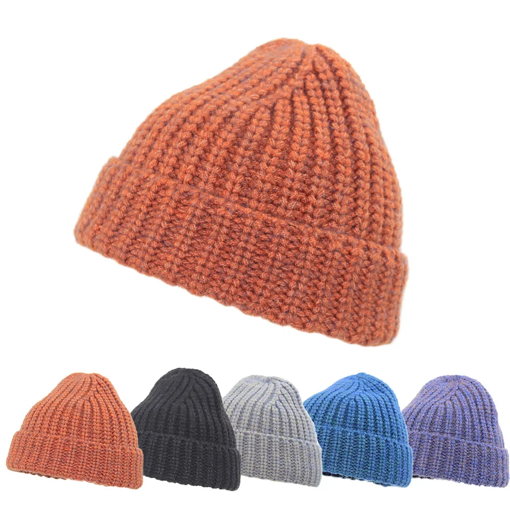 

2021 winter new knitted hat women's European fashion men's cold hat monochrome brimless double-layer warm melon skin hat tide