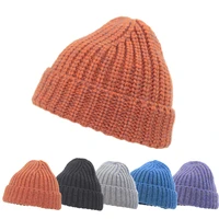 2021 winter new knitted hat womens european fashion mens cold hat monochrome brimless double layer warm melon skin hat tide