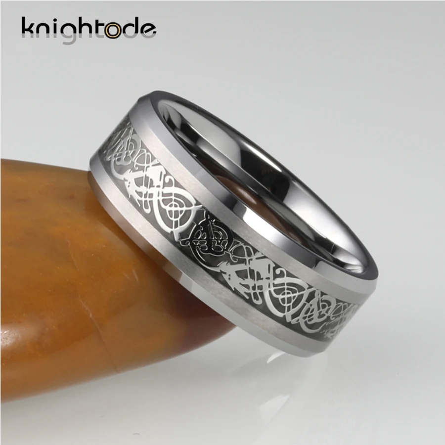 8 мм кольцо из карбида вольфрама дракон/черное волокно инкрустация для модных