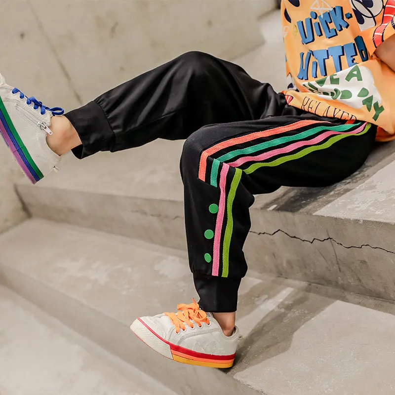 

Children Sweatpants Cotton Sport Color Striped Running Pants with Stripes Side Spring Autumn Kids Clothes Boys 8 to 12 Years Old