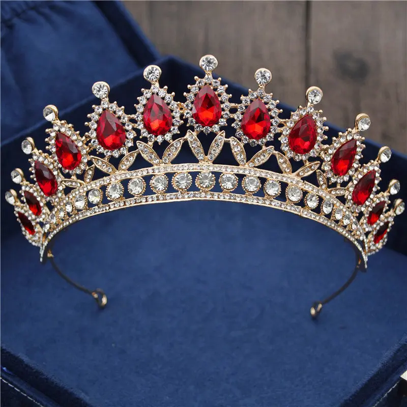 Gold Red Барокко Винтаж Синий Кристалл невесты корона для женщин головной убор свадебные диадемы и короны свадебные украшения для волос аксессуары Корона Мода - Окраска металла: Gold Red