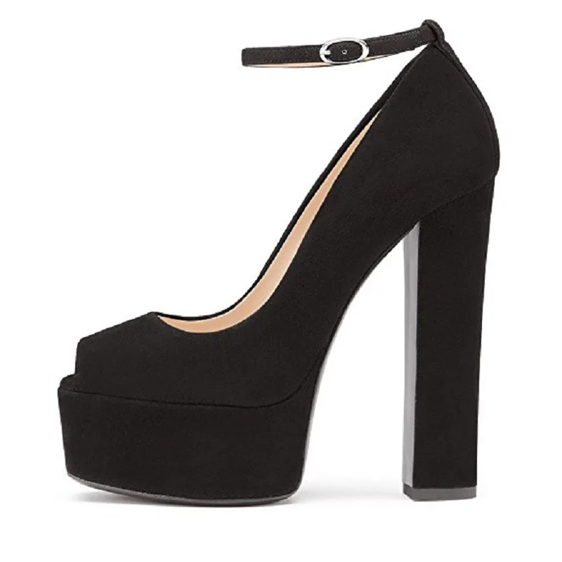 Женские туфли-лодочки на платформе с открытым носком квадратном каблуке размеры