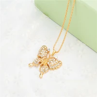 butterfly pendant sweater chain simple style zinc alloy electroplated rhinestone necklace accessories