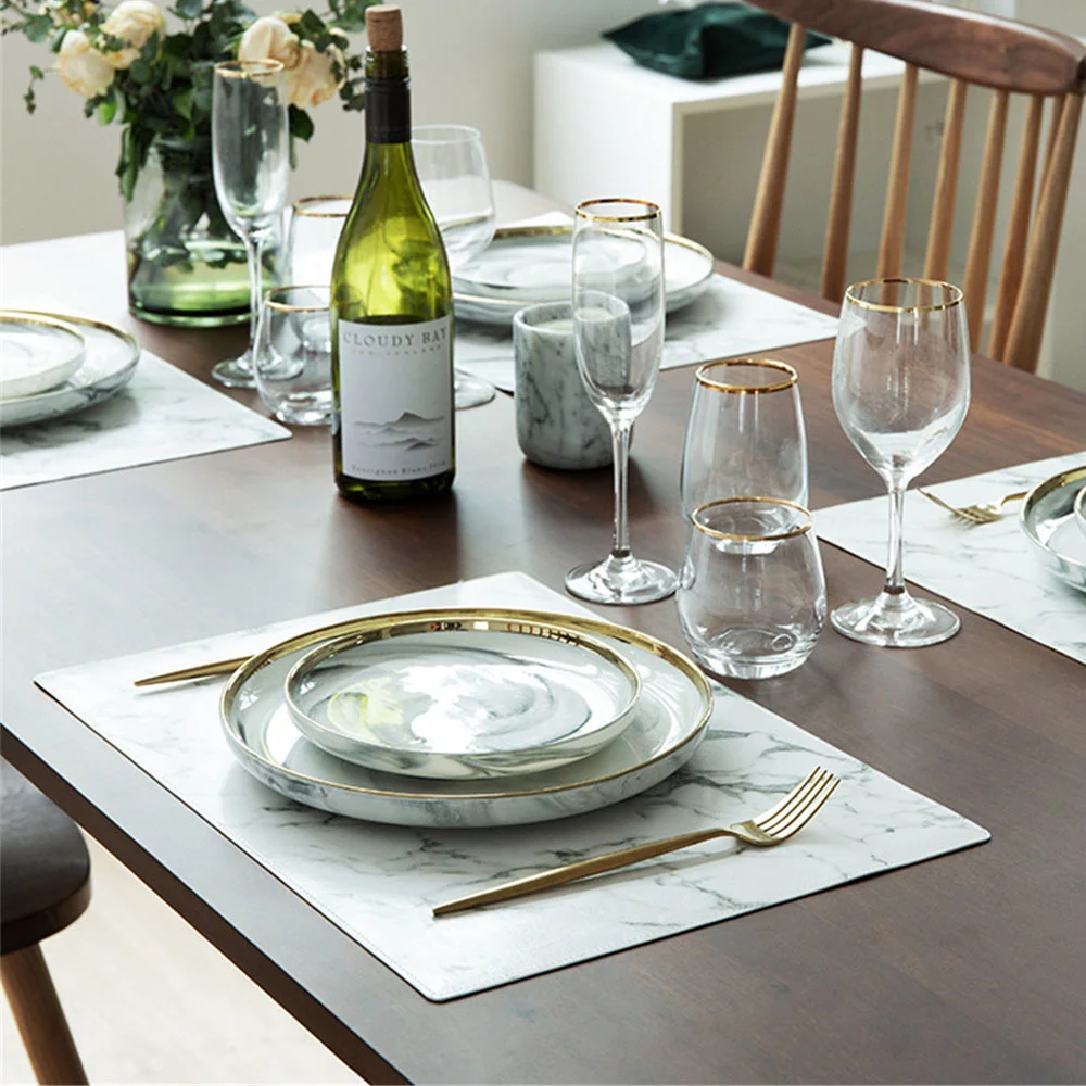 Белые Мраморные Подставки из искусственной кожи для столового стола черный