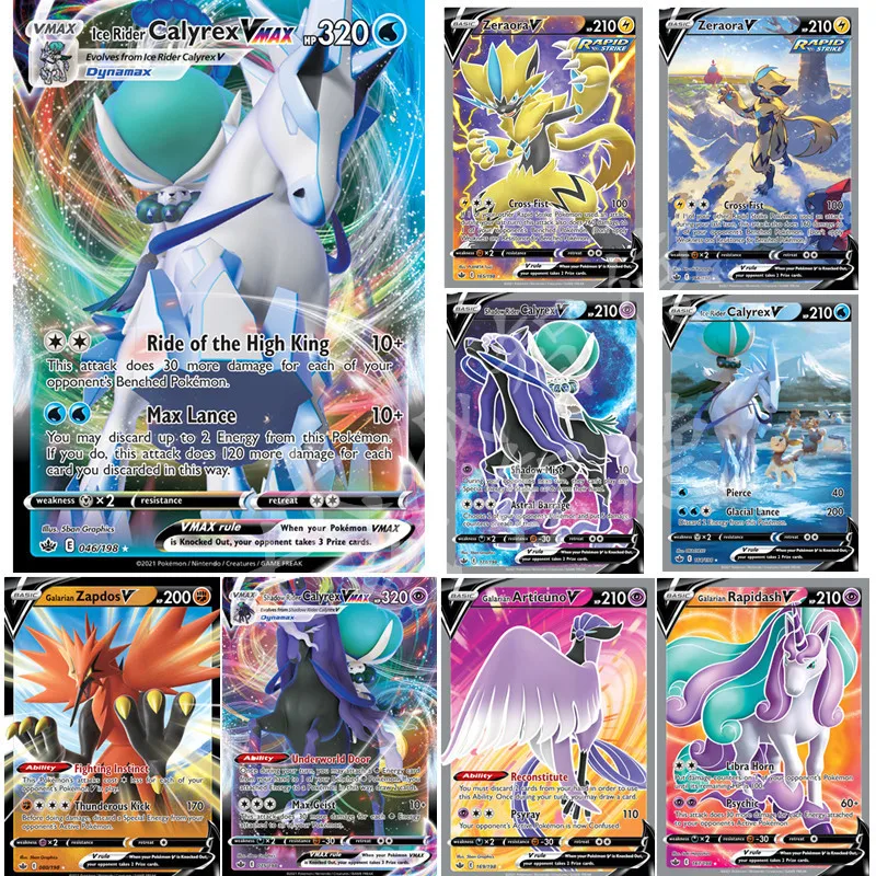 

NEW English POKEMON V VMAX Card 50Pcs TCG: SWORD & SHIELD CHILLING REIGN Calyrex Zapdos VMAX Dynamax Cards Game Collectible Toys