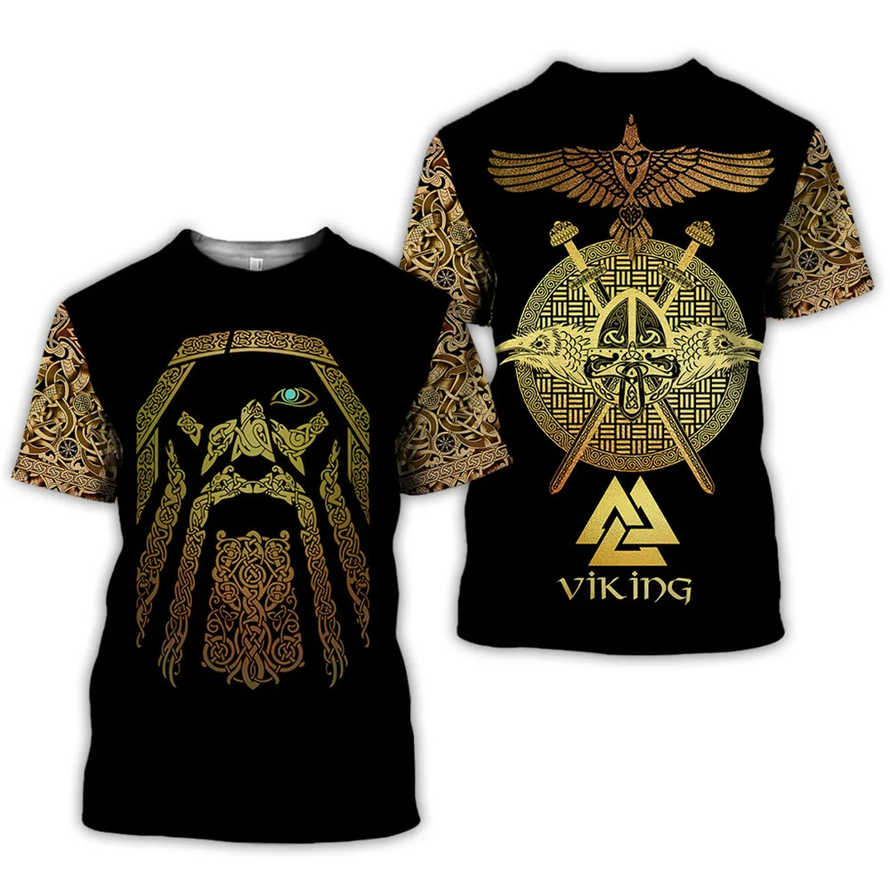 

2021 New Men's Fashion T-shirt 3d Printing Viking Tattoo T-shirt Short Sleeve Clothing Unisex Nordic cosplay street clothing