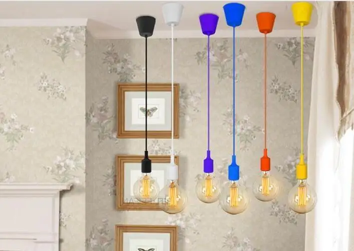 

Colored Silicone E27 Line Pendant Light Mediterranean Cafe Tea Shop Decoration Hanging Light deco chambre