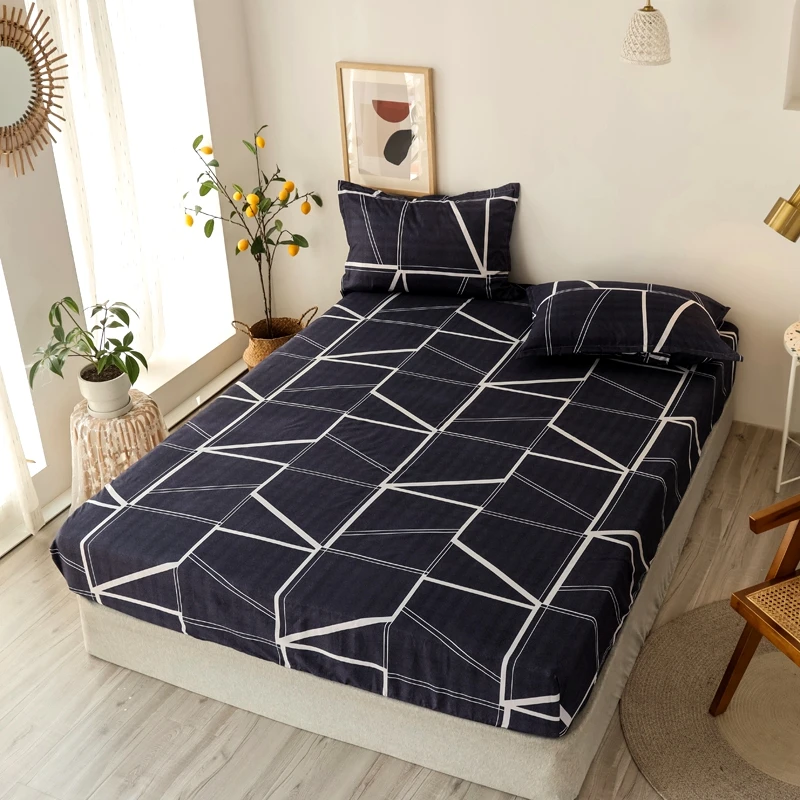 

JUANNAI 3 pcs Fitted Bed Sheets Single drap de lit Geometric Pattern Stitching Mattress Cover with elastic For Double Bed Sheet