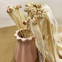 5pcs ribbon wedding wands wedding lace ribbon stick bells twirling streamers