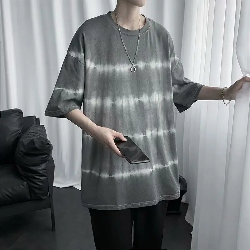 

Summer Cotton Tie-dye T-shirt Men's Fashion Casual O-neck Tshirt Men Streetwear Loose Hip-hop Short-sleeved T Shirt Mens M-2XL