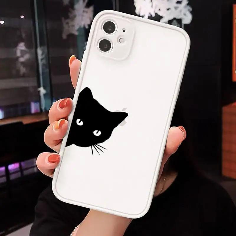 

Cute black cat Phone Cases matte transparent For iphone 7 8 11 12 plus mini x xs xr pro max cover