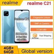 Realme C21 4GB 64GB Teléfono móvil 6.5 "HD Helio G35 5000mAh Battery13MP AI Triple Camera Smartphone con ranura para 3 tarjetas 10W EU Charge (1)