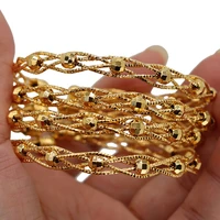 4pcs trendy bead gold color saudi arabic bangles for girls 24k ball copper bracelet women girl africa bangles wedding jewelry