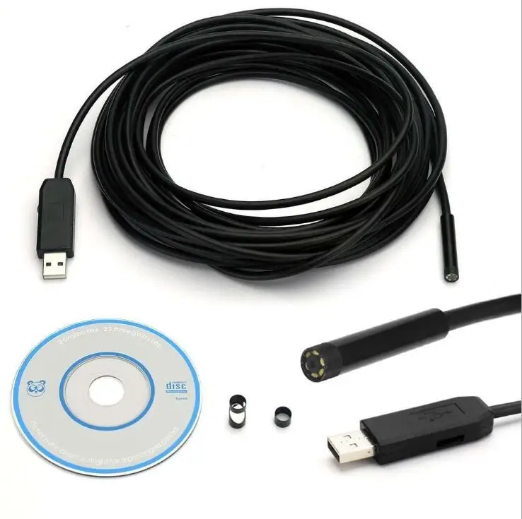 

50 шт./лот 5 м 7 мм Объектив USB эндоскоп водонепроницаемый 6-светодиодный IP67 Водонепроницаемый Бороскоп для проверки труб с фото и видеосъемкой...