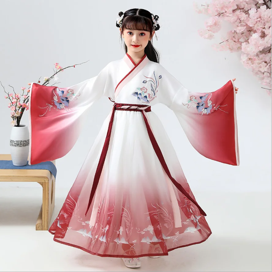 

Traditional Chinese Dress Costumes Hanfu For Girls Ancient Retro Tang New Year Suit Dance Cheongsam Kimono Toddler Cloth