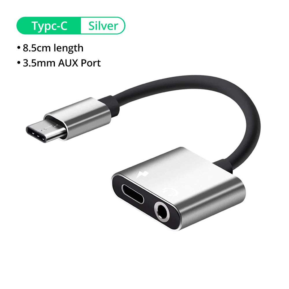 silver FONKNEN 2 в 1 usb type C до 3,5 мм конвертер USB-C адаптер для быстрой зарядки адаптер для наушников Разъем для наушников кабель для зарядки - Цвет: silver